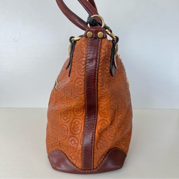 MARINO ORLANDI Italy Monogram Cognac Brown Leather Oversized Hobo Shoulder Bag - Picture 4 of 15